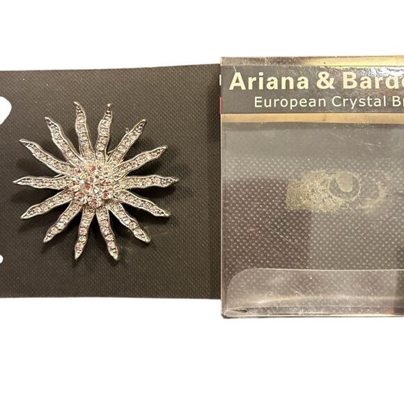 Ariana & Bardo Clear Rhinestone Large Silver Tone Sun Celestial Vtg Brooch 2" - Picture 1 of 3